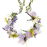 TooGet Purple Flower Crown Headbands for Women Bohemian Floral Crown Hair Accessories Artificial Floral Headpiece Wreath for Weddings, Travel, Themed Parties, Vacations and Birthdays