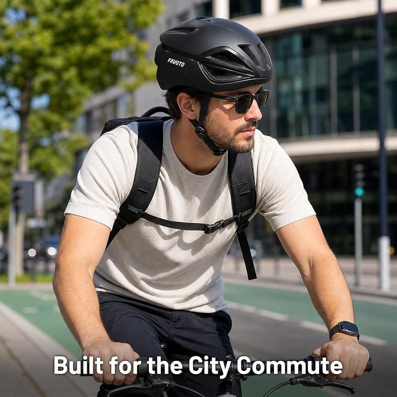 Casco de Bicicleta para Hombre y Mujer - Casco de Ciclismo de Carretera, Ligero y Ajustable, Diseño Aerodinámico y Elegante, Ideal para Desplazamientos Urbanos y MTB, Negro L (59-61 cm)
