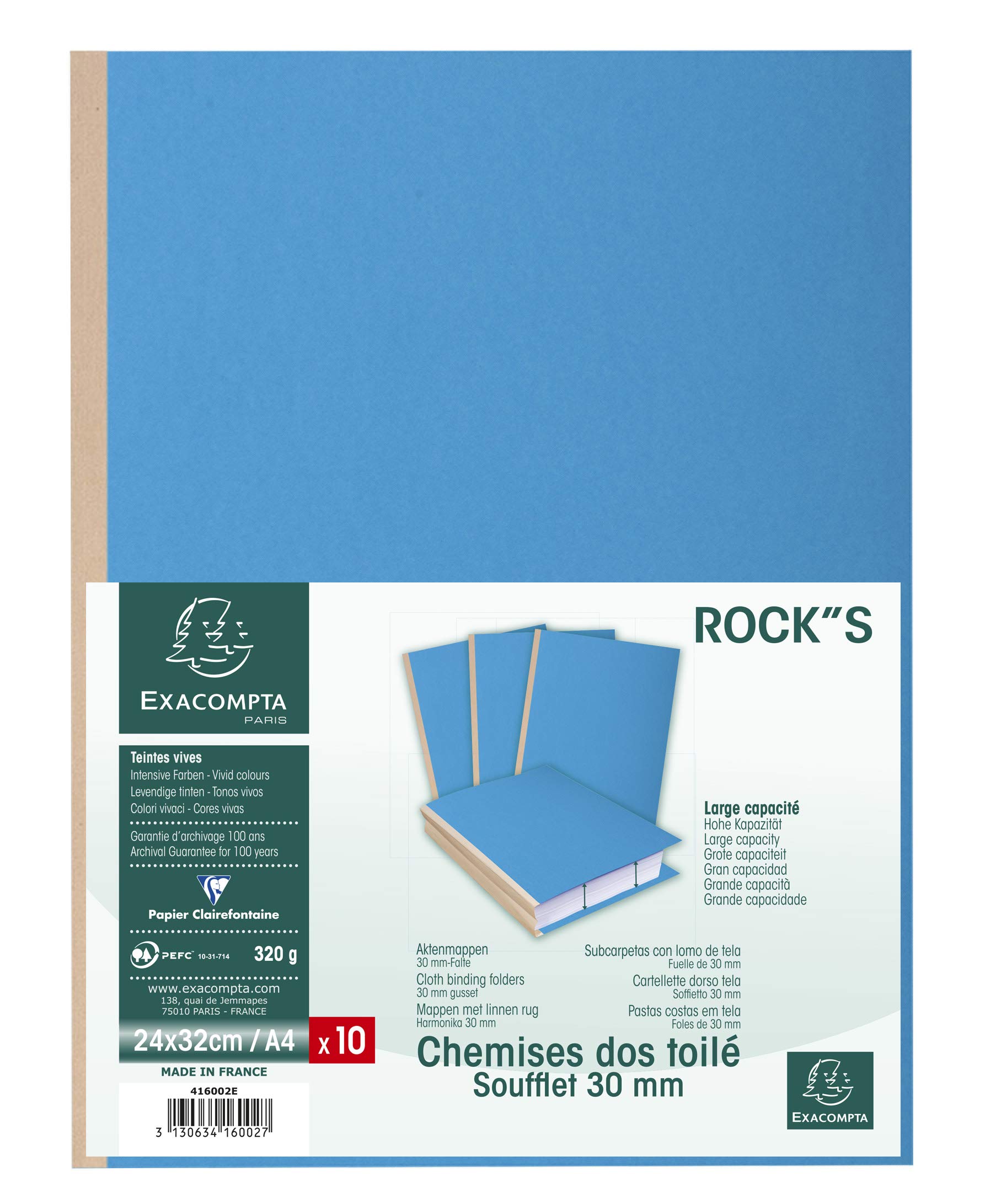 Exacompta - Ref 416002E - Rocks Collection - Expanding Spine Folders - 240 x 320mm in Size, Suitable for A4 Documents, 320gsm Material - Blue (Pack of 10)