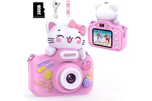 VETEK Video Kids Camcocrder, Kids Boys Digital Toddler Camera for 3 4 5 6 7 8 Years Old Birthday Gifts, 1080P Video Camera with Cute Protective Cover & 16GB TF Card, Pink