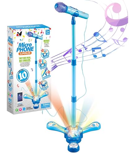 Microphone Enfant Avec Support Réglable – Machine De Karaoké Avec Lumières, Pied Démontable, Connexion MP3 – Cadeau Pour Fille (ABS, 100 Cm)