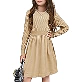 Meikulo Girls Textured Knit Sweater Dress Kids Long Sleeve A-line Fall Dresses 3-12 Years