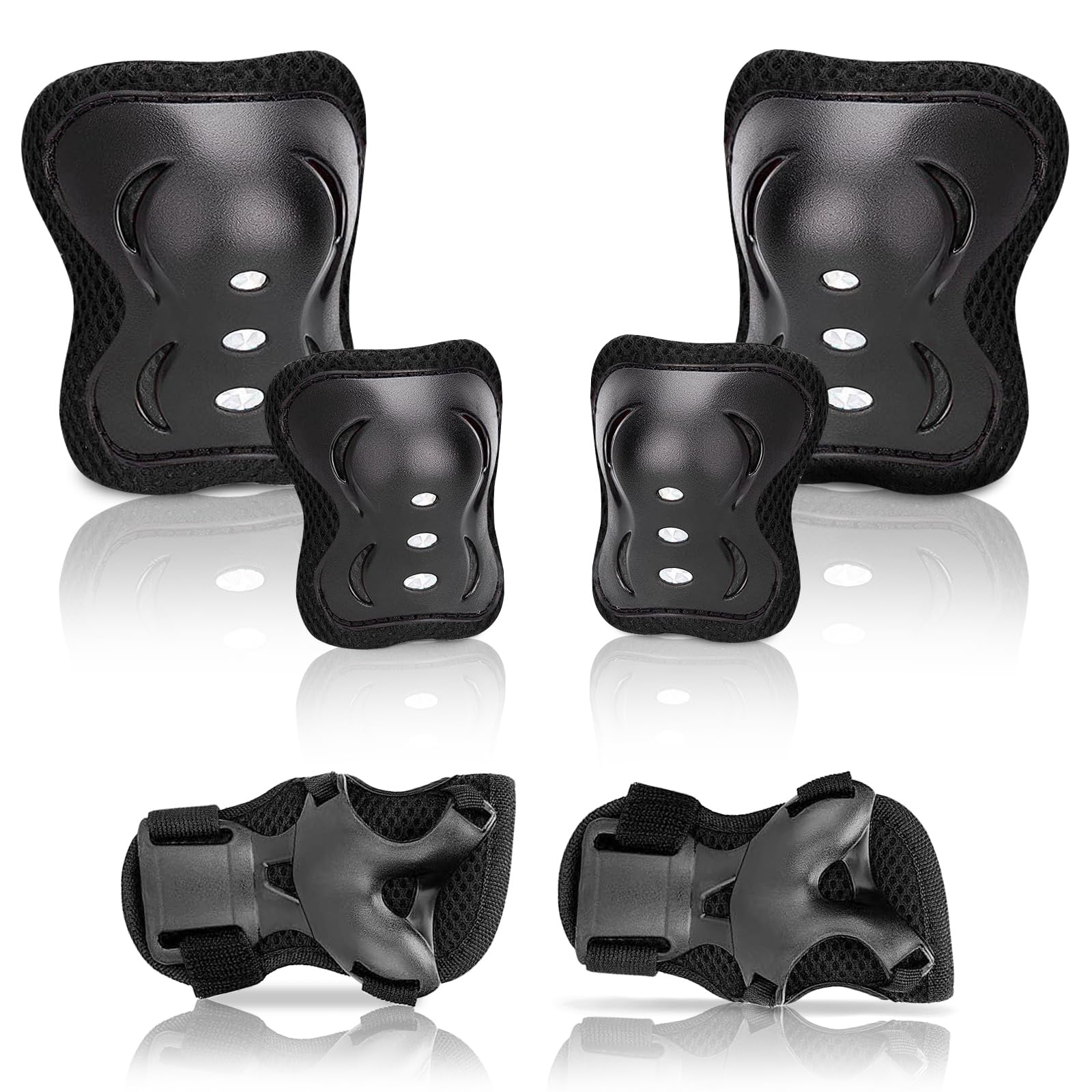 Knee Pads for Kids Protective Gear Set - Knee Pads, Elbow Pads, and Wrist Guards for Girls Boys Skating Skateboard Scooter, Bike, Cycling, Rollerblading, Motorcycle Bike (Black)