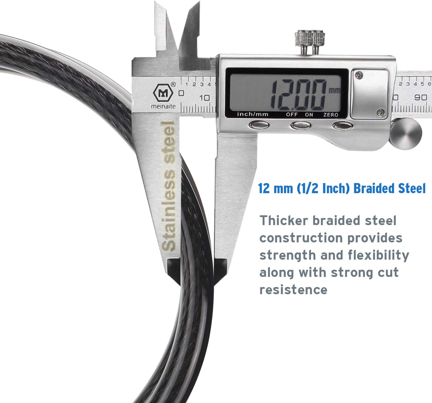 Titanker Bike Steel Cable, 12mm Thick Heavy Duty Security Vinyl Coated Flexible Steel Cable with Loop End : Sports & Outdoors