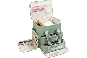 Relavel Nail Polish Organizer, Double Layer Nail Bag Holds 80-100 Bottles (15ml/0.5fl.oz) & Nail Lamp Nail Kit Storage Case, Extra Large Travel Nail Supplies Shoulder Bag for Manicure Tools (Green)