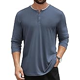 Hardaddy Men's Long Sleeve Henley Shirts Casual Color Block Henley Button T-Shirt Tops