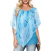Cestyle Womens Flowy Blouses Dressy Casual Shirts Lightweight Mesh Poncho Tops