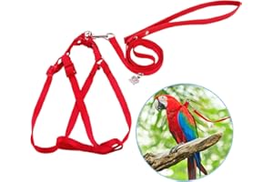 PREFERHOUSE Bird Harness and Leash Kit Adjustable Anti-Bite, Fit for Large Medium Birds, Macaw,Budgerigar, Cockatoo, African Grey, and Reptiles, Lizards（Red Large）