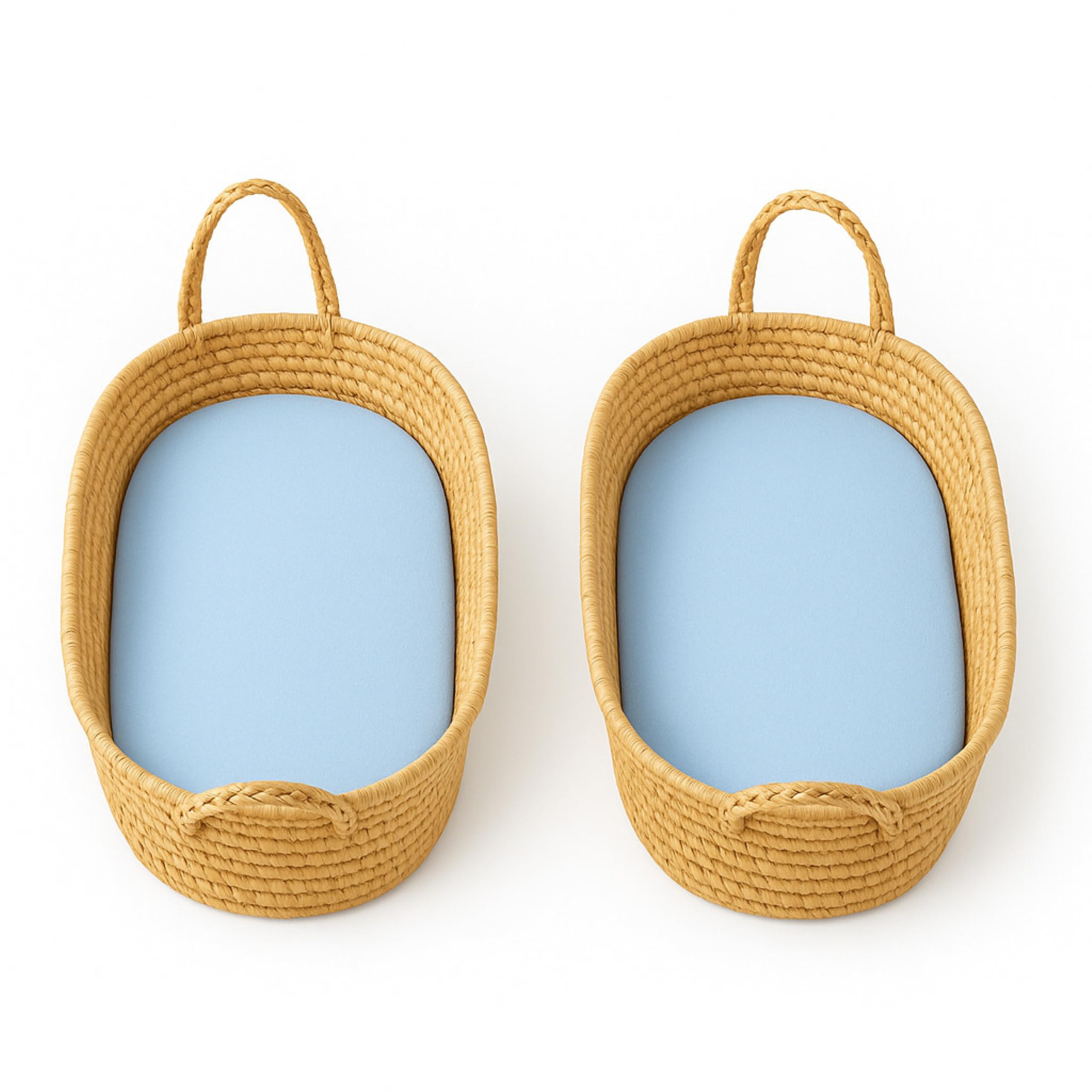 Dudu N Girlie Moses Basket Fitted Sheets Set - 100% Jersey Cotton Bassinet Size Newborn Hypoallergenic Breathable Easy Care Soft Fitted Sheet For Baby Bassinet (Pack of 2, Blue)