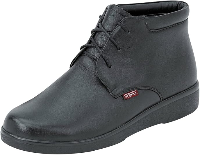 Vegace 9647 Womens Black Leather Slip Resistant Work Boots (6 W, Black