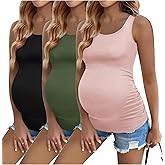Ekouaer 3 Pack Women Maternity Tank Tops Ruch Side Basic Shirts Summer Postpartum Tops Sleeveless Pregnancy Workout Clothes