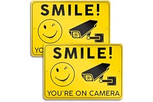 DIMARONGTON 2 PC Smile Your On Camera Signs - 10x7 Aluminum Video Surveillance Signs Outdoor