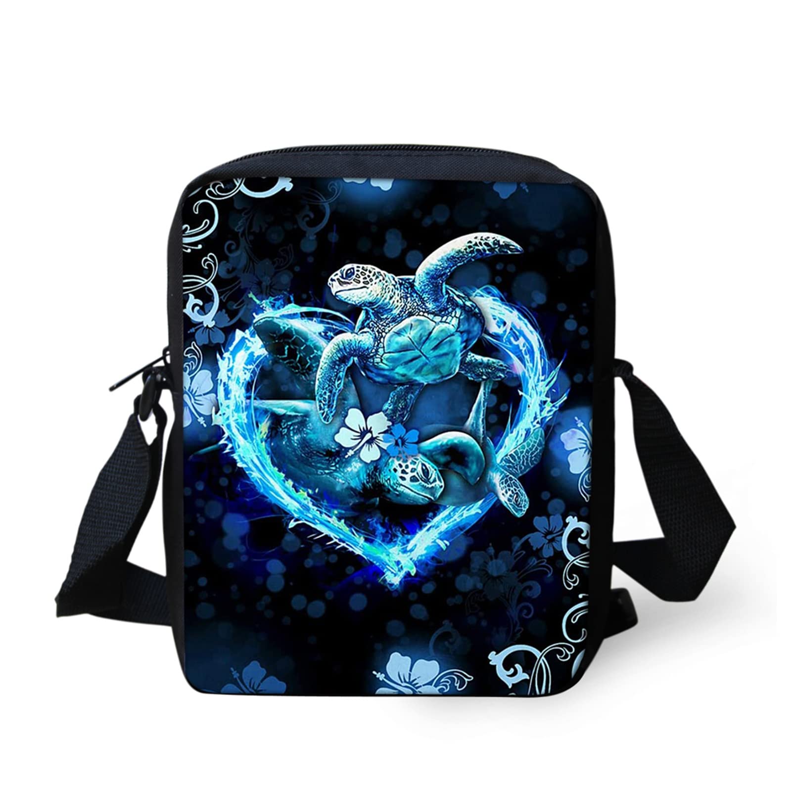 Jndtueit Kid's Messenger Bag Underwater Sea Turtle Small Casual Cross Body Handbag Cute Floral Printed Travel Cell Phone Purses Sling Holder Satchel