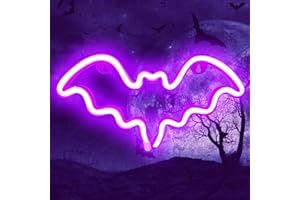 BERNICEKELLY Halloween Bat Neon Sign, Halloween Decoration LED Bat Neon Light Sign for Wall Decor, Bat Shape Lamp with Battery or USB Powered for Halloween Party,Bar,Room Décor,Kids