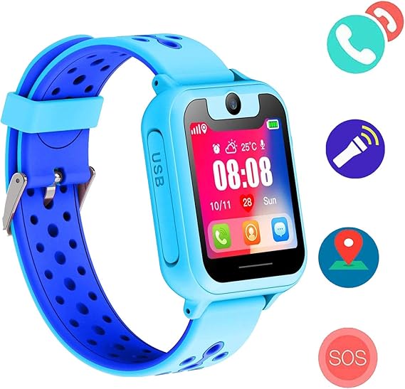Amazon.com: Reloj inteligente para niños, resistente al agua, reloj inteligente para niños con pantalla táctil, alarma de SOS, reloj de juegos, linterna, para niños de 3 a 12 años, regalo de cumpleaños,