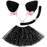 Newcotte 3 Pcs Halloween Costume Animal Tutu Ears Headband Tail Fancy Dress Costume Kit for Halloween Cosplay