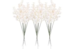 Sea Team 24-Pack Artificial Glitter Holly Berry Twig Ornaments, Decorative Fruit Sticks, Glittery Stems, Picks, Branches for Christmas Tree, Small Vase, Holiday, Wedding, Party (11", White)