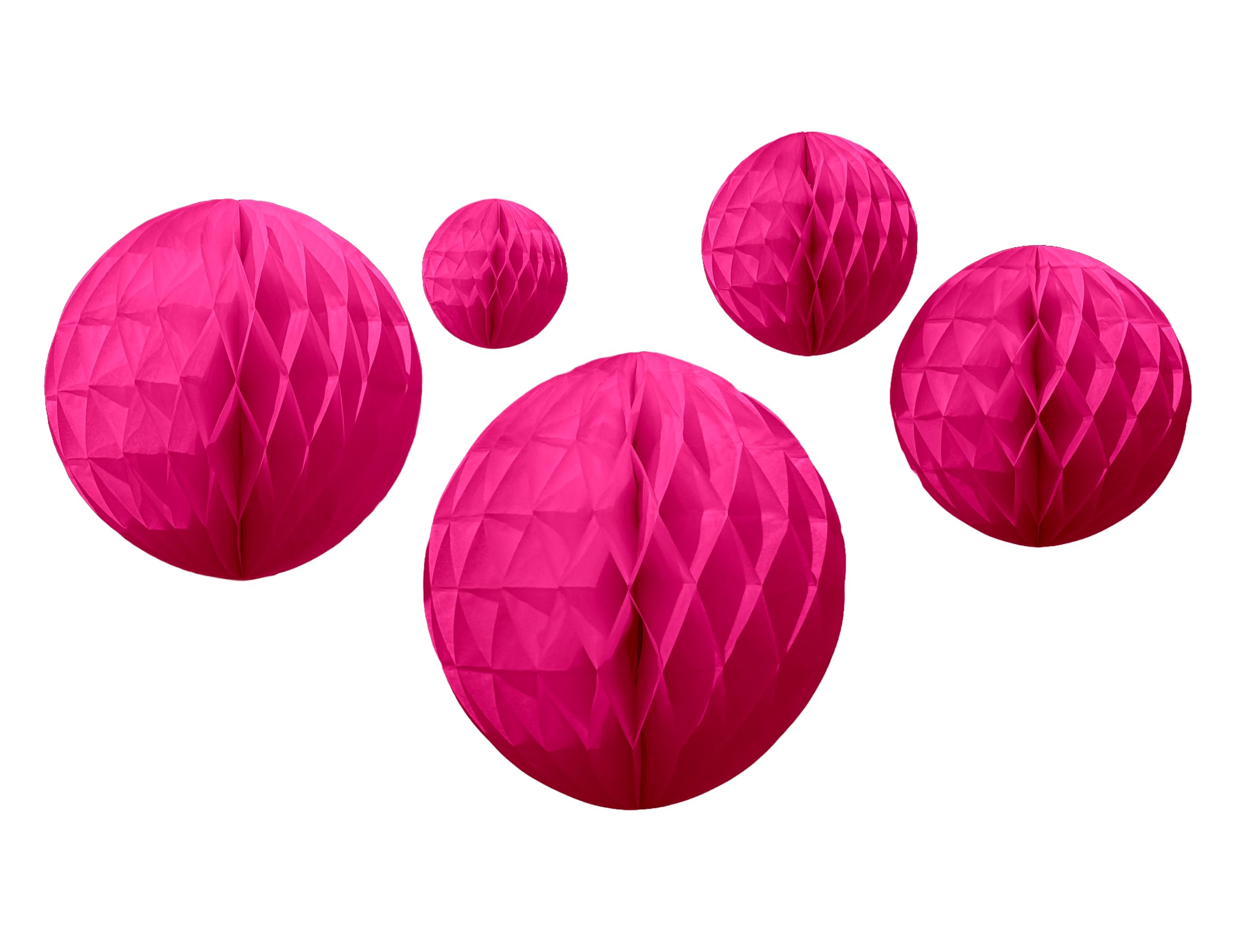 Hot Pink Paper Honeycombs, 10cm-30cm (5 Pack)
