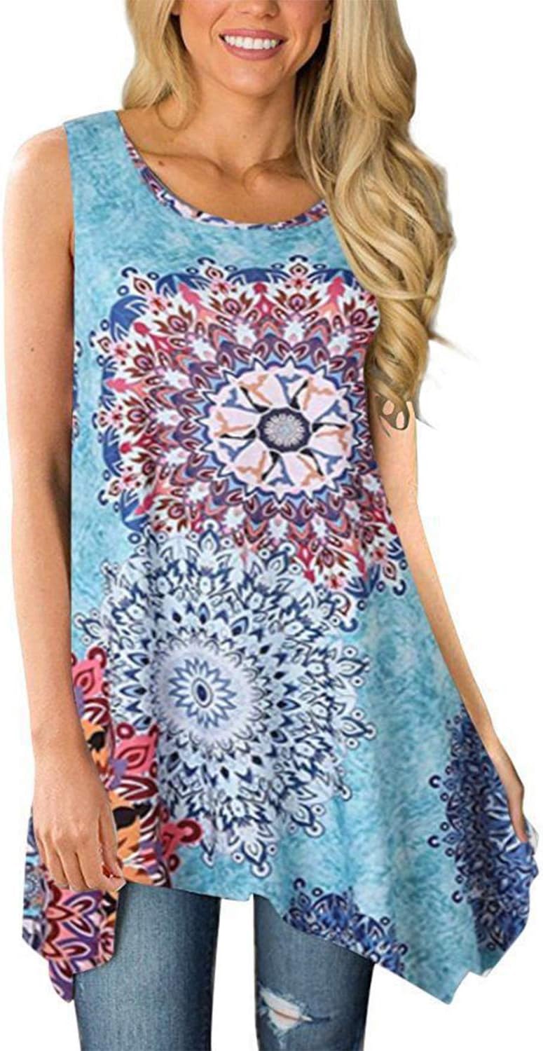 ViracyWomen's Summer Casual Sleeveless Swing Tunic Floral Tank Top (S-3XL)