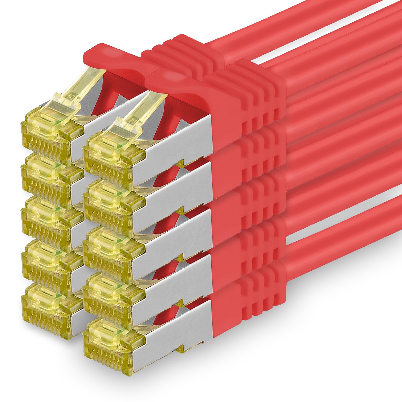 Cat.7 Patch Cable Set, S/FTP (PiMF) Ethernet LAN Network Cables, 10 Gigabits/10000 Mbps – High Speed – 600 MHz with Locking Protection, Halogen-Free (LSZH) Rouge - 10 pièces 1,5m