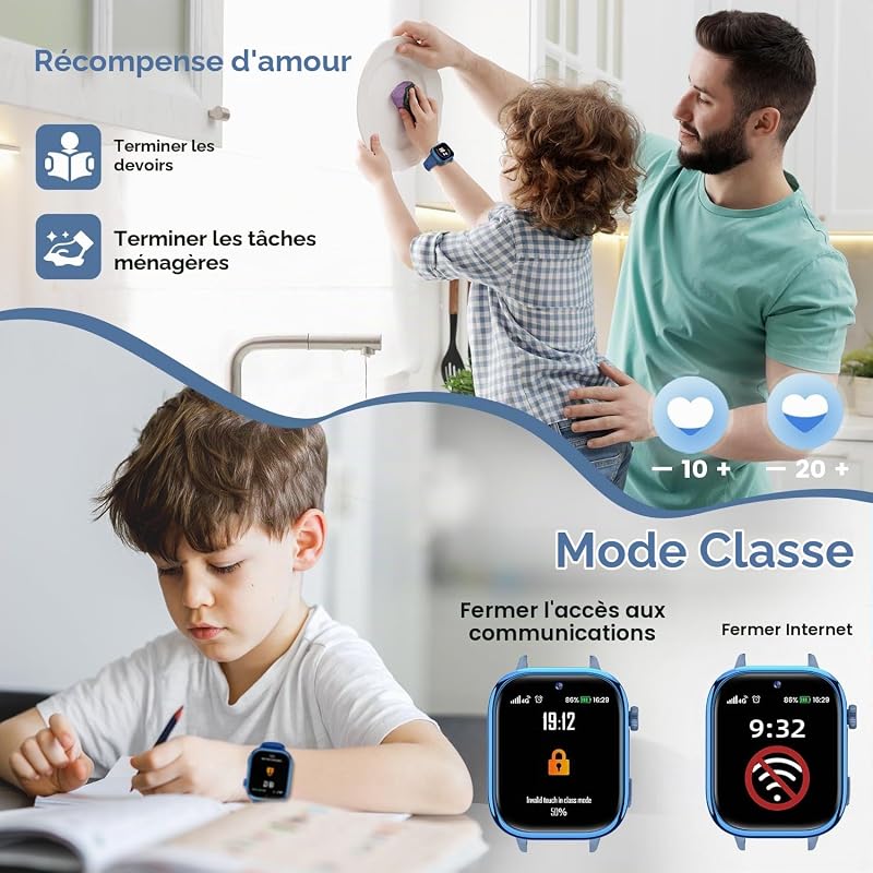 Nouvelle 4G Montre Connectée Enfant avec Appel Vidéo & GPS, IP68 Étanche Smartwatch avec SOS, SMS Chat Vocal, Mode École, Podomètre, Réveil, Suivi du Sommeil, Cadeau pour Garçons et Filles Bleu — photo 4 sur 7