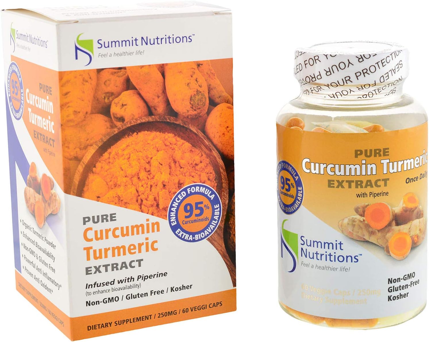 Summit Nutritions Extra Bioavailable Organic Turmeric Extract with 95% Curcuminoids with Piperine - 60 Capsules