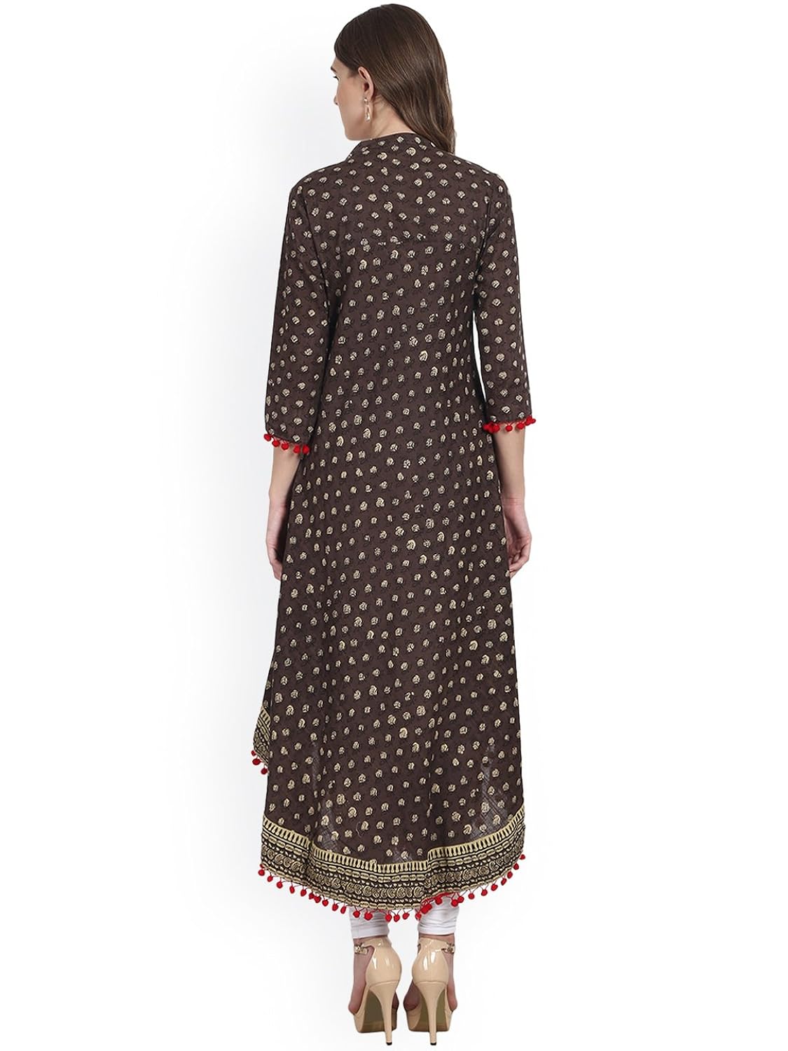 amayra womens cotton printed anarkali kurti (brown)