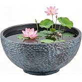 Sungmor Large Garden Bowl Planter Water Plant Pot, Miniature Landscaping Succulent Planter, 15.6 Inch Marble Texture Water Lily Pots, Small Fountain Base Mini Fish Pond Bird Bath