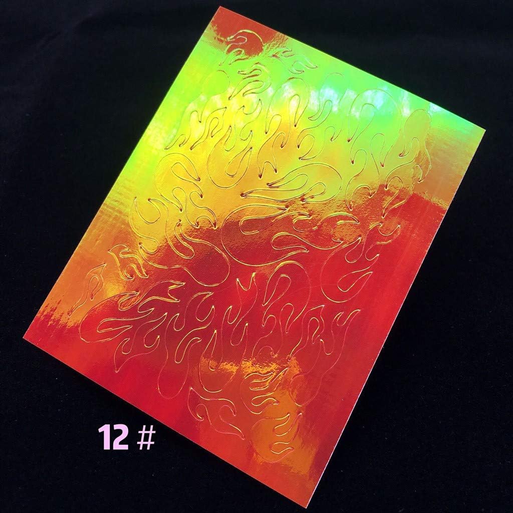 Flame Reflections Nail Stickers - 16PCS Holographic Fire Flame Nail Art Decals 3D Vinyls Nail Stencil for Nails Manicure Tape Adhesive Foils DIY Decoration: Kitchen & Dining