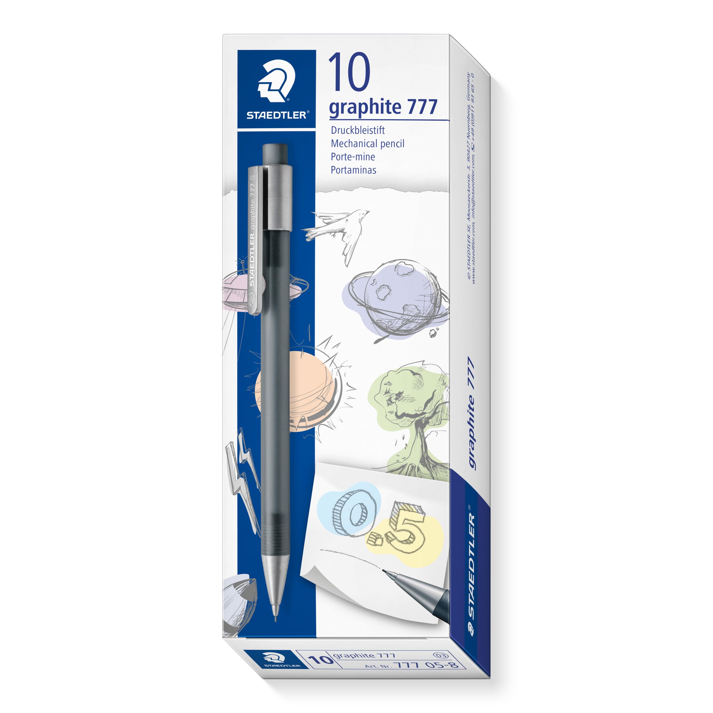 STAEDTLER 777 05-8 Graphite Mechanical Pencil - 0.5mm, B Lead, Grey Barrel (Pack of 10)