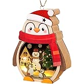 Penguin Christmas Ornament, Christmas Ornaments 2025 for Tree, Light Up Wooden Penguin Snowman, Hanging Christmas Ornaments for Indoor Outdoor, Luminous Holiday Decor, Wooden Xmas Ornament Gifts