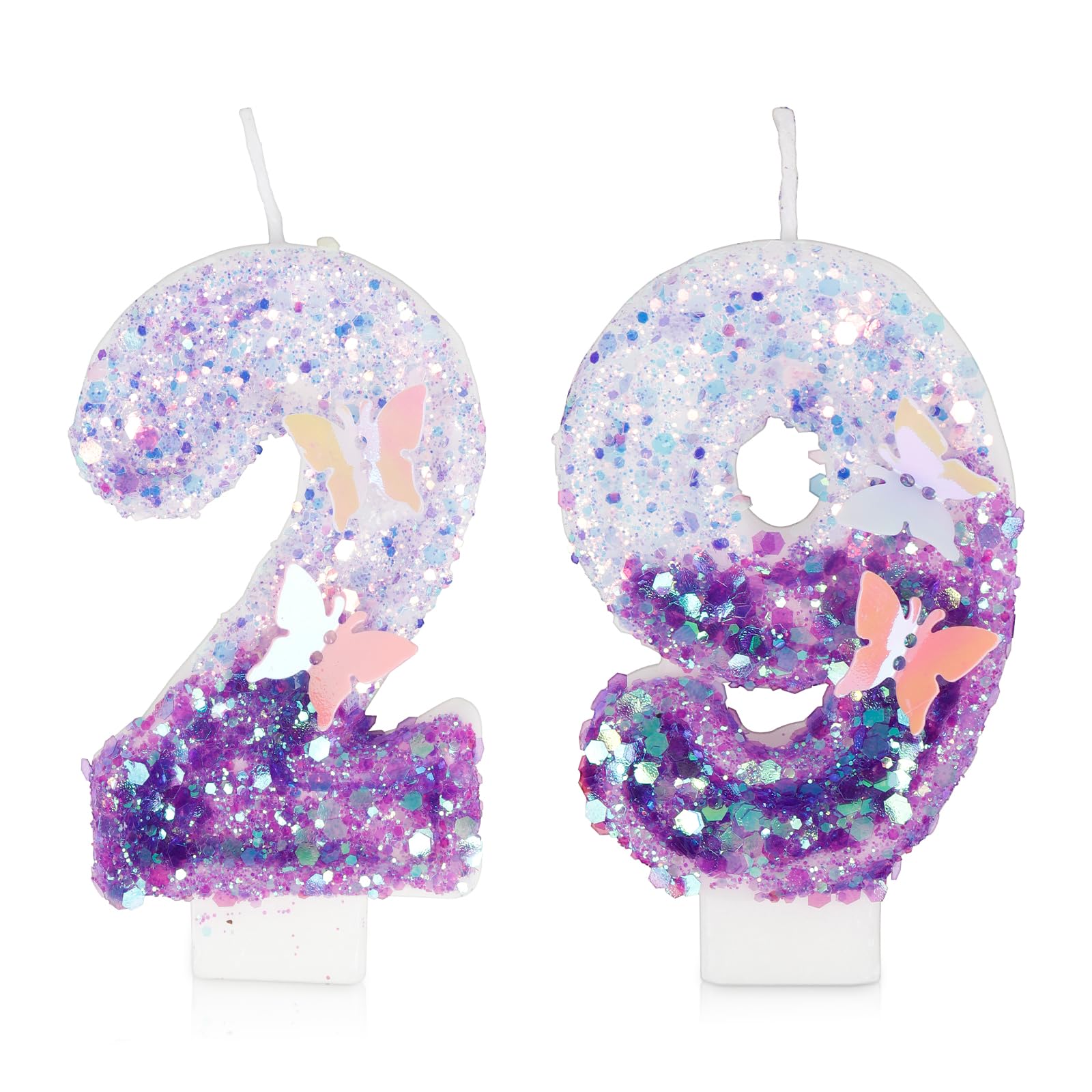 Birthday Candles, Number 29 Candle, Butterfly 29th Birthday Decorations for Women/Girl, Purple Happy Birthday Candle for Cake,Handmade Sequin Numeral Candle Wedding Cake Topper Anniversary Party Decor