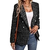 SEMATOMALA Women's Plaid Tweed Blazer Jacket Fall Winter Office Business Elegant Vintage Long Sleeve Lined Suit Coat