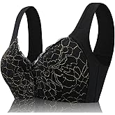 FHTECO No Underwire Lace Bras for Women Sponge Cup Front Closure Bra for Seniors Plus Size Full Coverage Bra No Wire Bras
