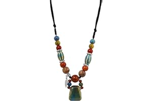 MINACHI Boho Hippie Colorful Chunky Ceramic Beads Strand Necklace, Bohemian Jewelry Gift for Women