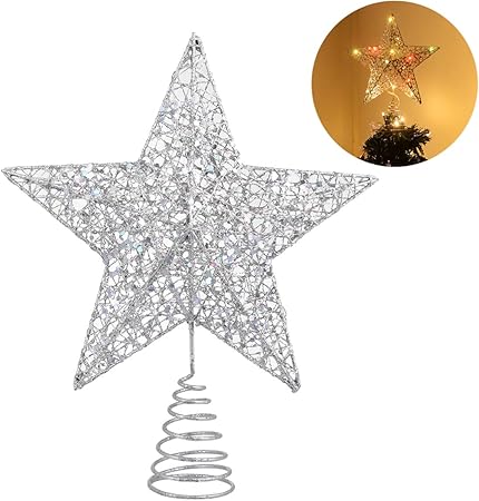 Luci Di Natale A Stella.Stobok Albero Di Natale Topper Luci Albero Di Topper Scintillante Argento Stella Decorazioni Albero Stella Luce Di Albero Per La Casa Decorazione Dellalbero Di Natale Amazon It Casa E Cucina