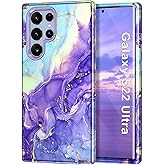 Btscase for Samsung Galaxy S22 Ultra 5G Case, Marble Pattern 3 in 1 Heavy Duty Shockproof Full Body Rugged Hard PC+Soft Silicone Drop Protective Women Girl Covers for Samsung S22 Ultra, Cobalt Violet
