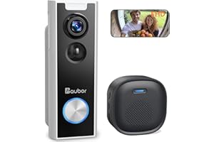 aubor Video Doorbell Camera Wireless with Chime, HD Live View, Night Vision, AI Motion Detection, 2-Way Audio, Voice Changer, 2.4G WiFi, Battery Powered, Works with Alexa & Google Assistant,White J10