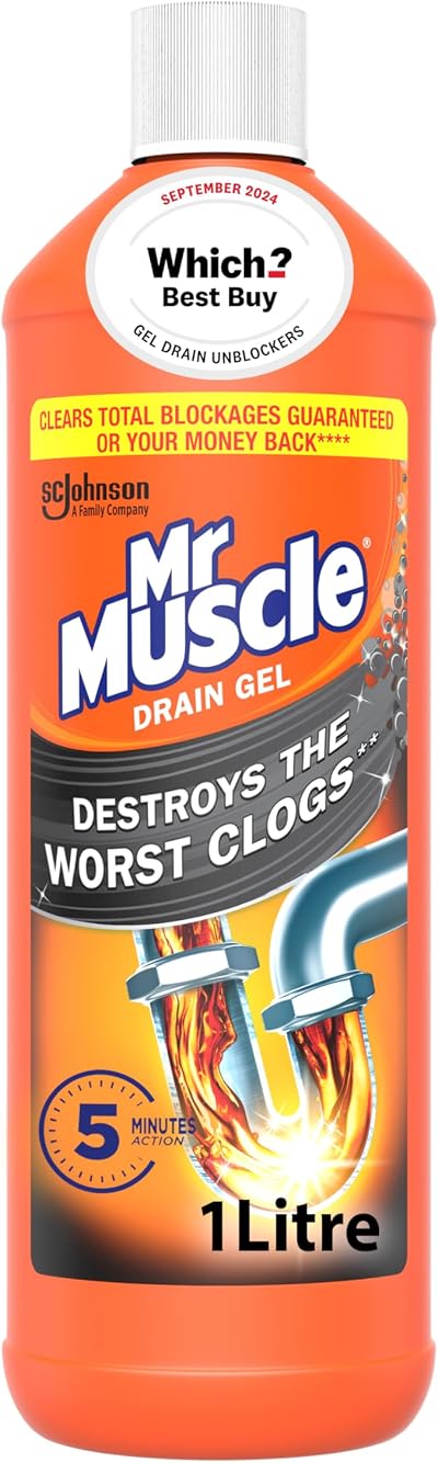 Mr Muscle Drain Unblocker Power Gel 1L - Fast Acting Sink & Drain Cleaner