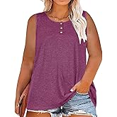 Womens Plus Size Tops Summer Sleeveless Loose Fit Button Down Tanks Top Blouse Shirts