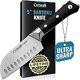 Cutluxe Santoku Knife – 5" Chopping Knife, Meat and Vegetable Knife – Forged High Carbon German Steel – Full Tang & Razor Sharp – Ergonomic Handle Design – Artisan Series