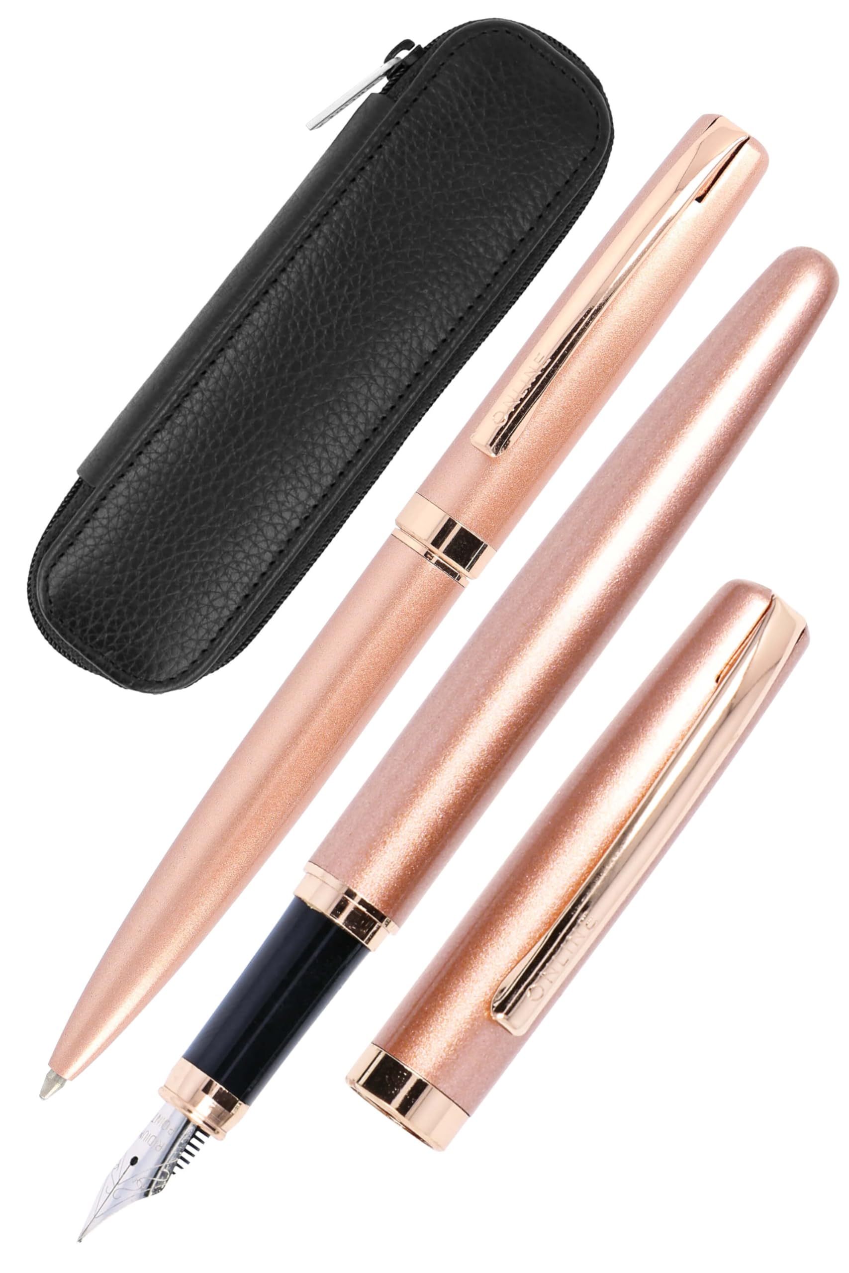 Online Set Eleganza Fountain Pen & Ballpen I Rose Style I Nib Size M I Metal Clip I Retractable Biro I Fountain-Pen for Standard Ink Cartridges Or Converter I In Gift Box