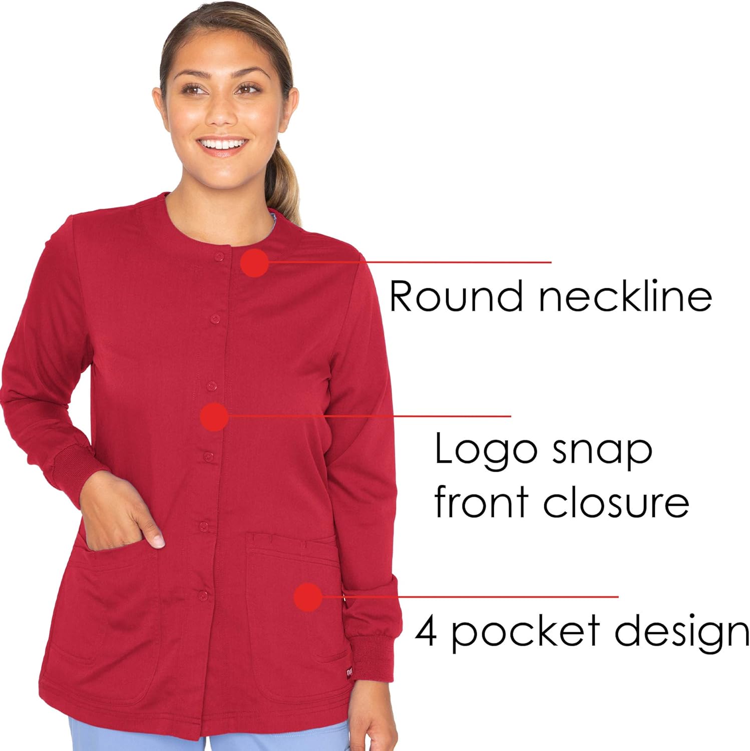 BARCO Grey’s Anatomy Women’s Warm-Up Scrub Jacket, Easy Care Medical Jacket w/ 4 Pockets & Snap Front Closure: Clothing