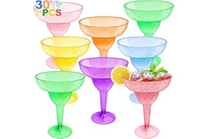 TURNMEON 30 Pack Plastic Margarita Glasses 12 oz Disposable Neon Cocktail Cups for Cinco de Mayo Party Decorations Mexican Fi