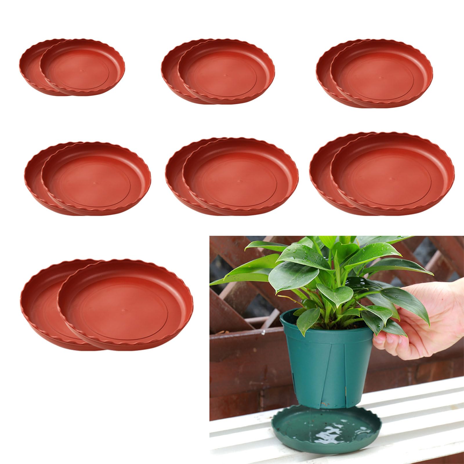 Furforstk Plant Pot Saucers 14 Pcs Plant Saucers 7 Sizes (11cm, 13cm, 14cm, 16cm, 18cm, 20cm, 22cm) Pot Saucer, Allow Plants to Retain Moisture (Brick Red)