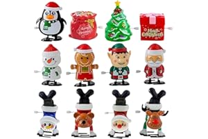 12PCS Christmas Wind Up Toy, Christmas Wind Up Jumping Toys Bulk, Christma Tree Santa Claus Clockwork Chain Toys, Bag Classro