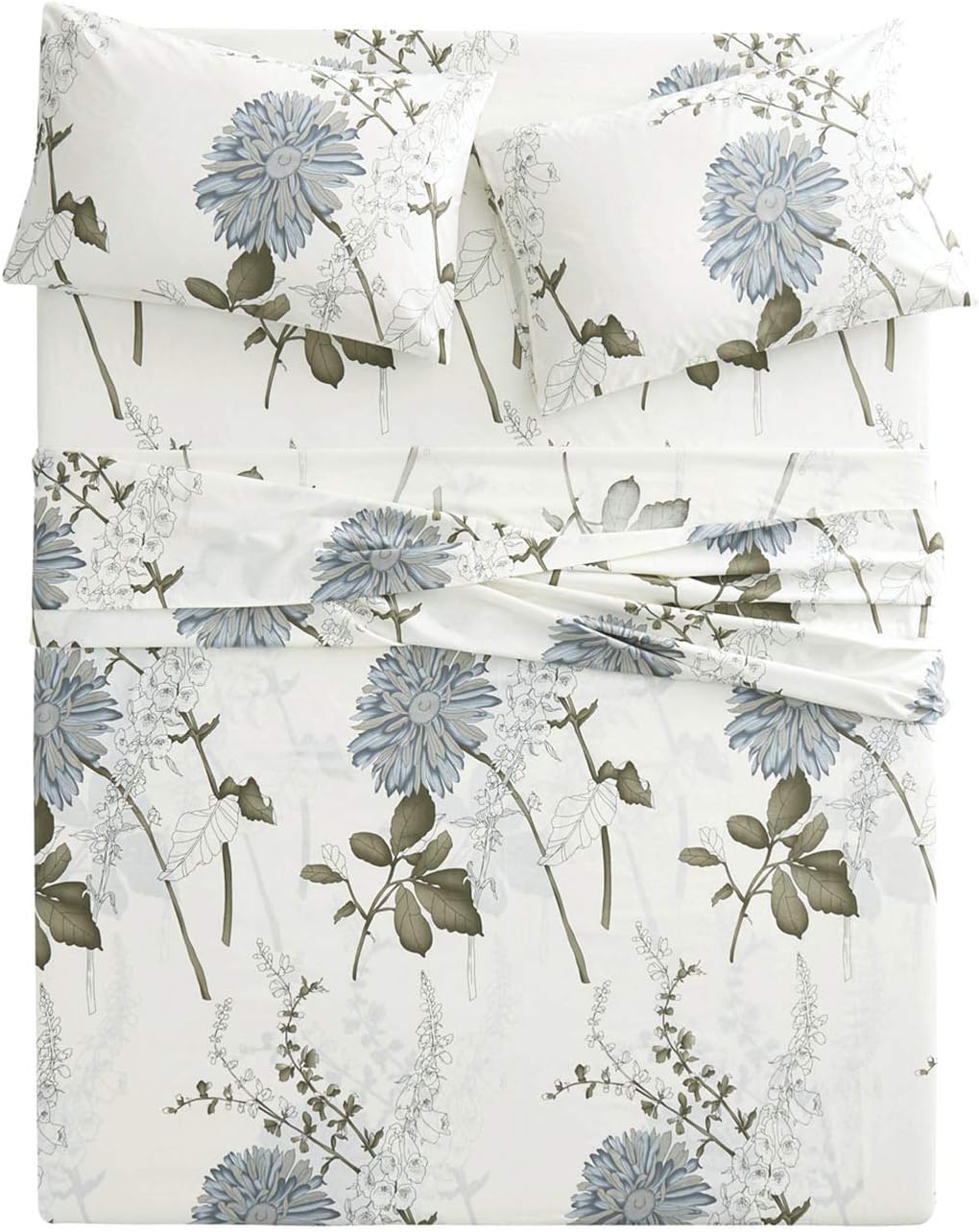 Wake In Cloud - Floral Sheet Set, Botanical Flowers Pattern Printed, Soft Microfiber Bedding (4pcs, Queen Size): Home & Kitchen