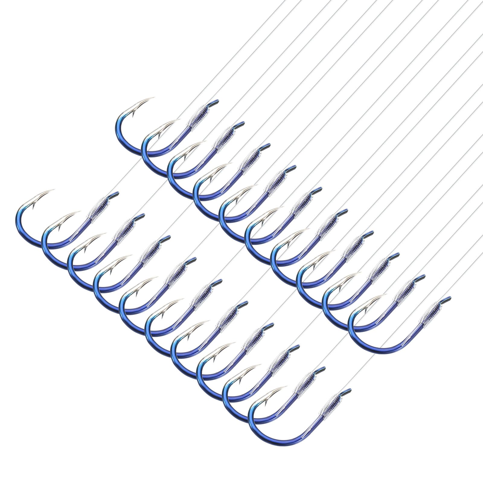PATIKIL 6# Small Fishing Hooks with 45cm Line, 20Pcs 0.51x0.31 Inch Double Hook Rigs with Barbs Fishing Hook on Nylon Line for Freshwater, Blue