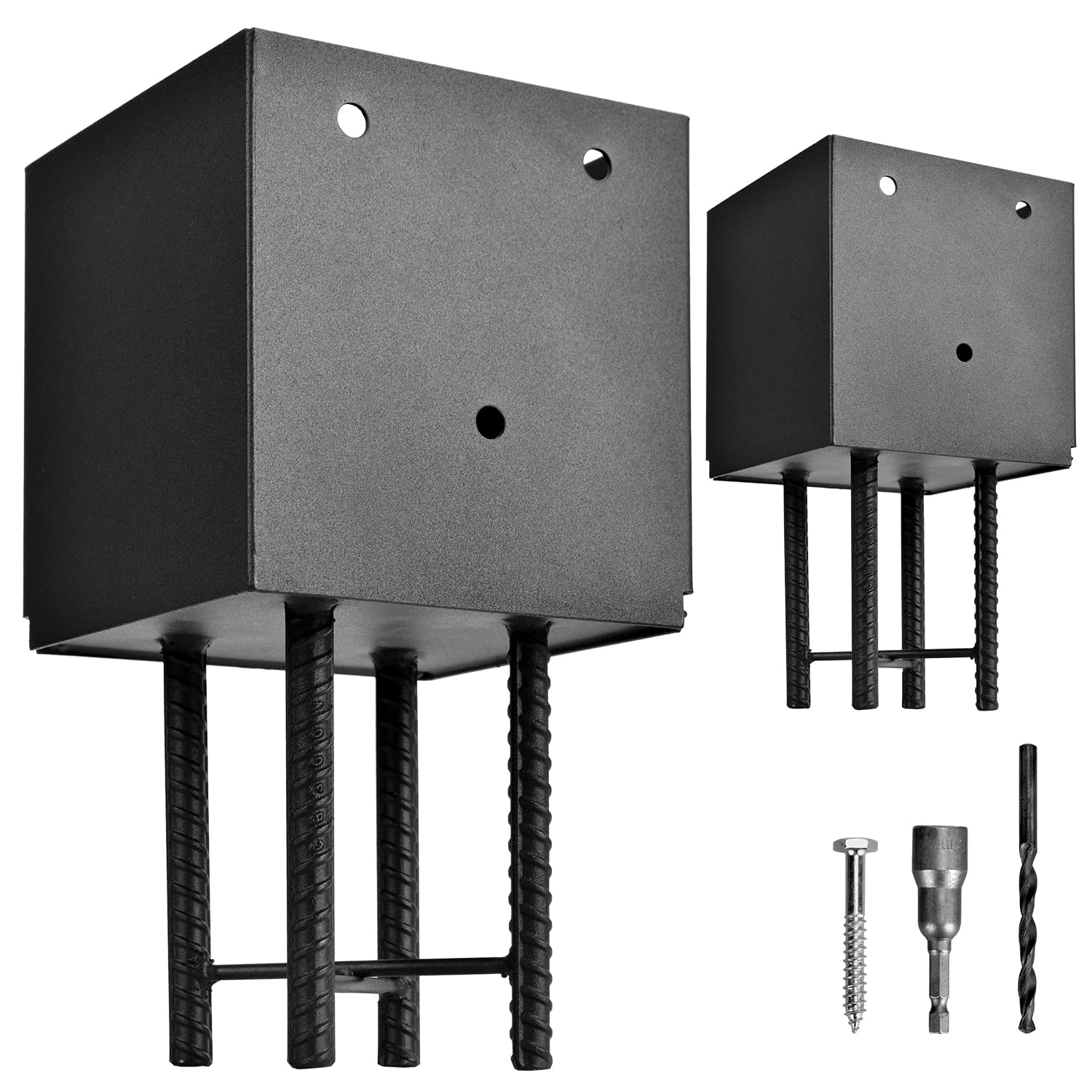 Photo 1 of 2 Pack Metal Post Base Holder, 6''x6'' (Internal 5.5"x5.5"), Post Anchor Brackets Ground Spike Use for Concrete Deck for Wood Fence, Railing, Pergola, Porch (Black)