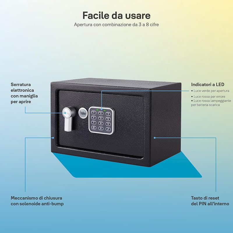 Cassaforte Piccola YSV/200/DB2 Nero, Tastiera Digitale, Indicatori di Luce a LED, Fissaggi a Parete e Pavimento, Versione Corrente